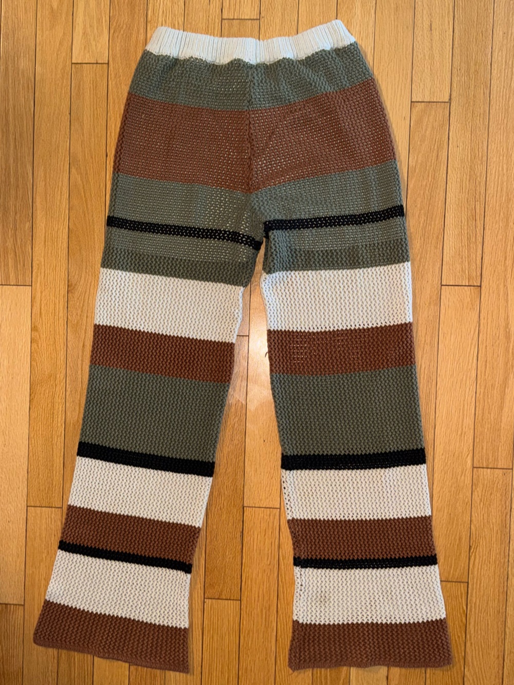 Knit Flare Pants in Olive, Cream & Brown - Picture 2 of 3